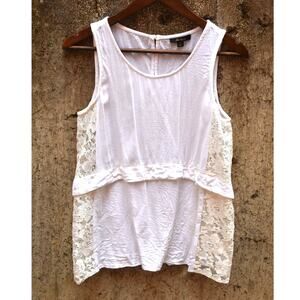 Ella Moss White Sleeveless Lace Panel Top Women’s Size S